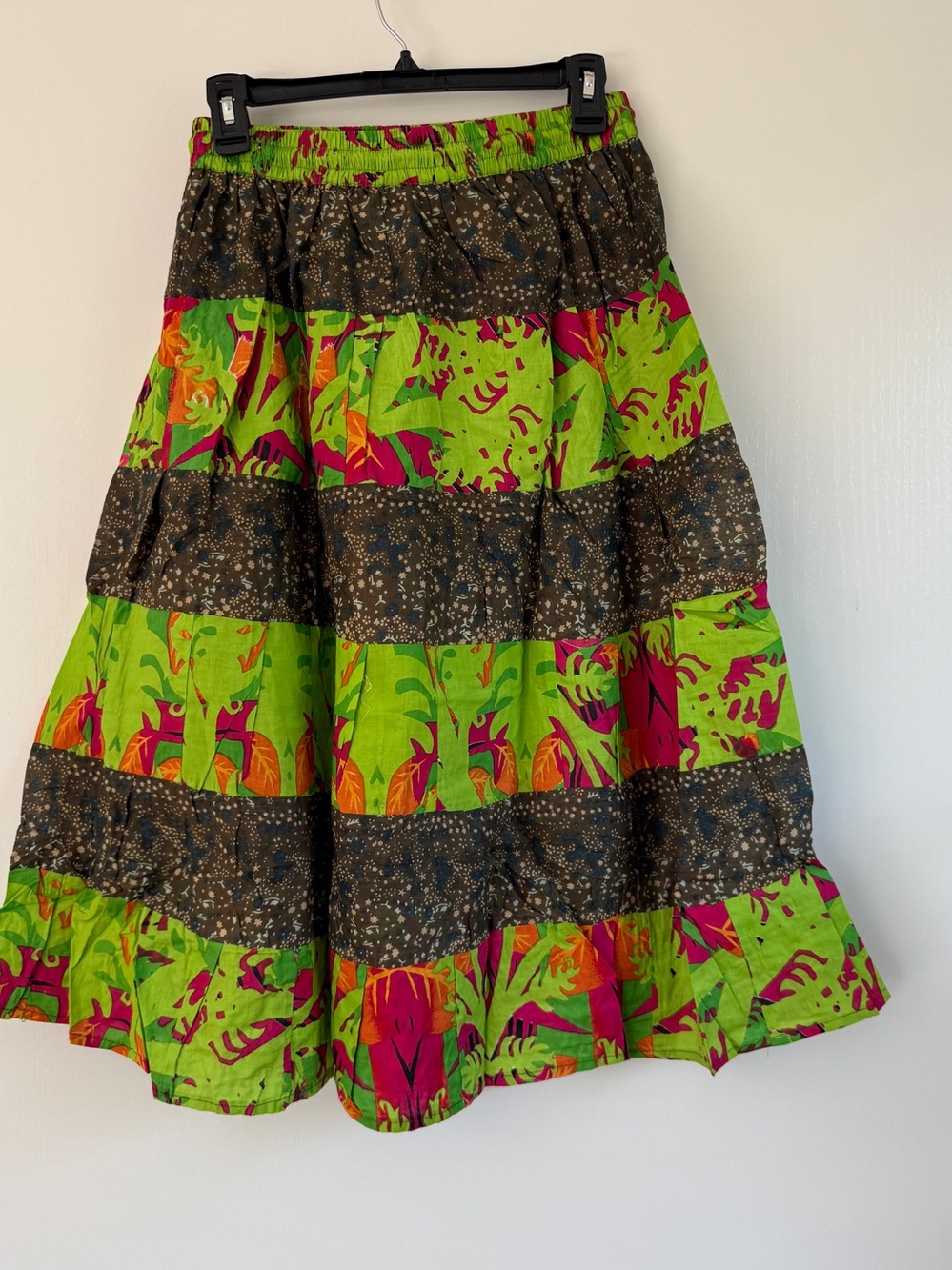 Floral Tiered Drawstring Midi Skirt - Pink Floral 100% Cotton Made in India - Picture 2 of 2